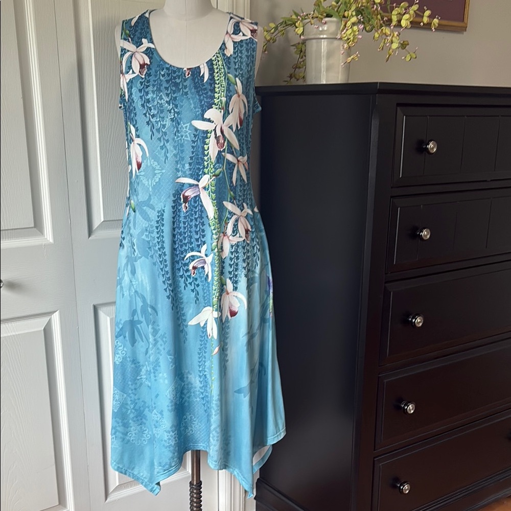 Floral Blue Sleeveless Dress/Size M